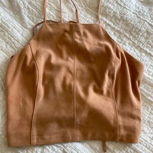 Intermix Suede blush crop top with lace up back